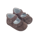 Demi Baby Girl – 100% Suede Crawling Shoes with Frill Detail & Velcro Strap