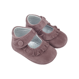 Demi Baby Girl – 100% Suede Crawling Shoes with Frill Detail & Velcro Strap