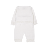 Baby Girl - Sandra 100% Cotton Round Neck Cardigan and Pull On Pants with Crochet Details Set