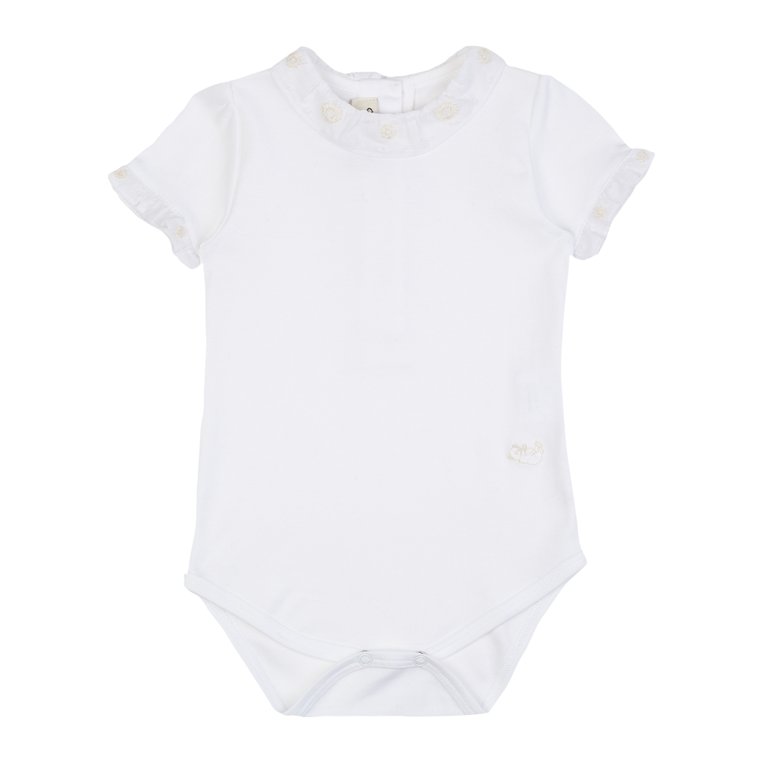 Baby Girl - Meggy Cotton Bodysuit with Ruffle Details and Hand Embroidery
