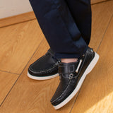 Boy - Ben Leather Classic Boat Shoes with Velcro Strap