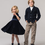 Girl - Letizia Velvet Hand Embroidered Smocked Dress