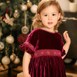 Girl - Letizia Velvet Hand Embroidered Smocked Dress