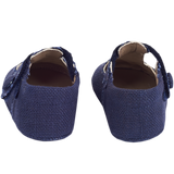 Cashmirino Baby boy crawling shoes in navy blue linen