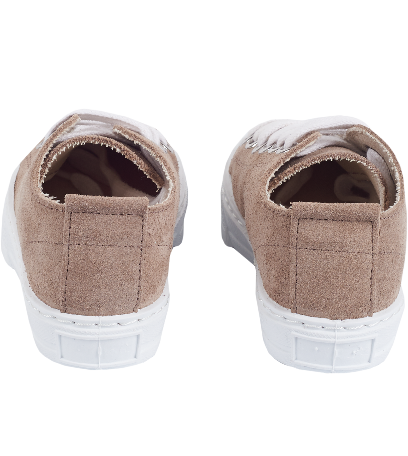 Back view of taupe leather trainers for boys and girls.
