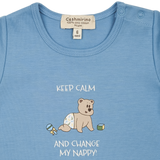 Baby Boy - Bodysuit in Middle Blue – 100% Pima Cotton, “Keep Calm and Change My Nappy” Print