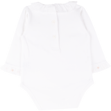 Baby Girl - Margherita Long-Sleeved Cotton Bodysuit with Ruffle Trim and Hand Embroidery
