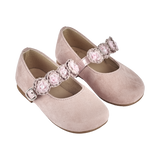 Baby Girl Miley – Suede Mary Janes with Floral Strap Detail