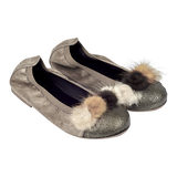 Mabel Girl – Suede Ballerinas with Multi-Coloured Pom-Poms