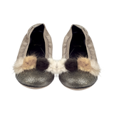 Mabel Girl – Suede Ballerinas with Multi-Coloured Pom-Poms
