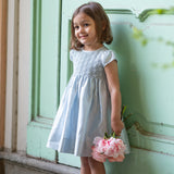 Girl - Anastasia Silk Smocked Hand Embroidered Knee Length Dress