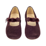 Lana Girl – Suede Ballerinas with Floral Pom-Pom Straps