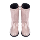 Girl - Suede Boots With Patent Leather Detail And Criss-Cross Bow