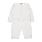 Baby Girl - Sandra 100% Cotton Round Neck Cardigan and Pull On Pants with Crochet Details Set