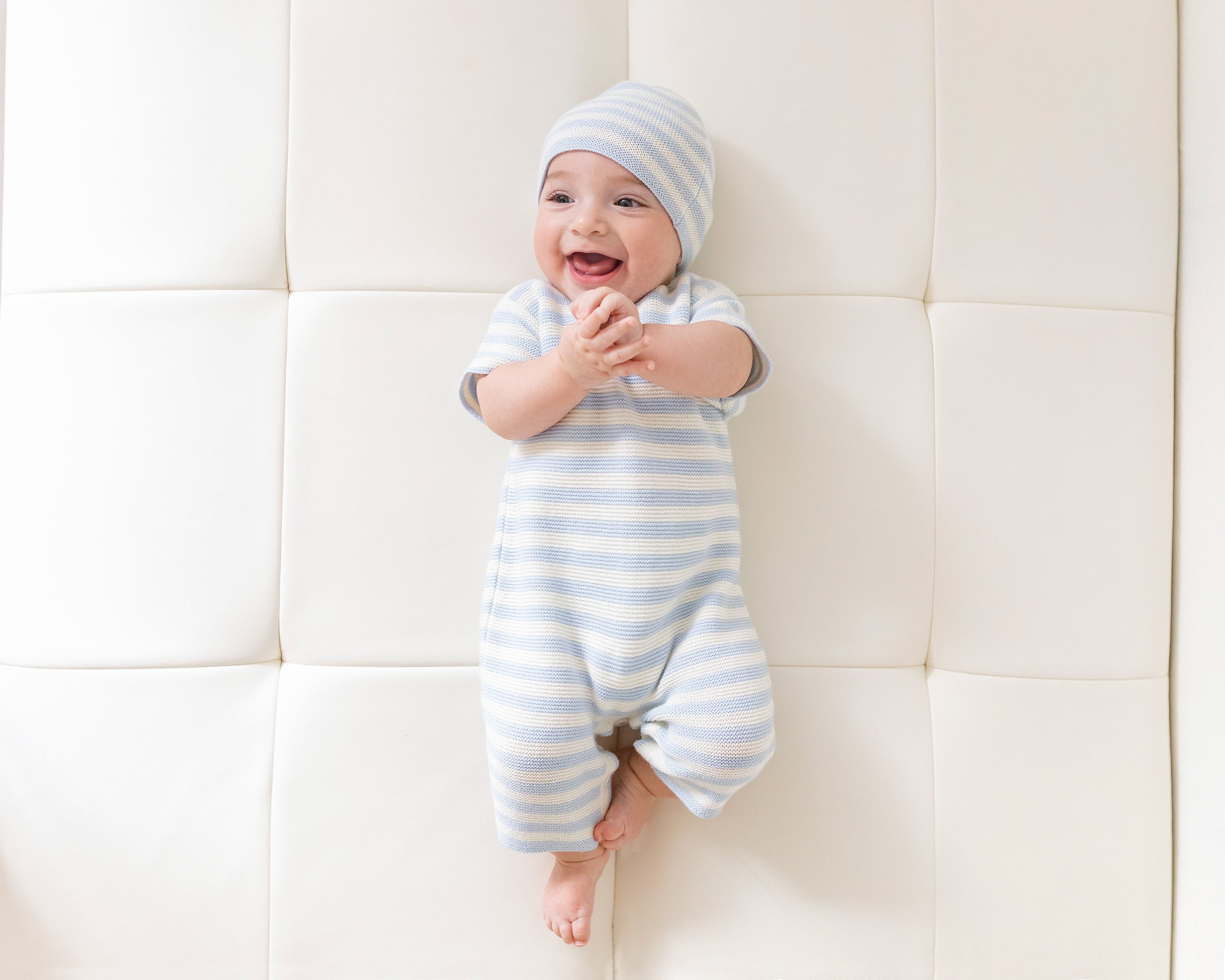 Baby Boy - Mario Cotton Candy Striped Romper With Short Sleeves