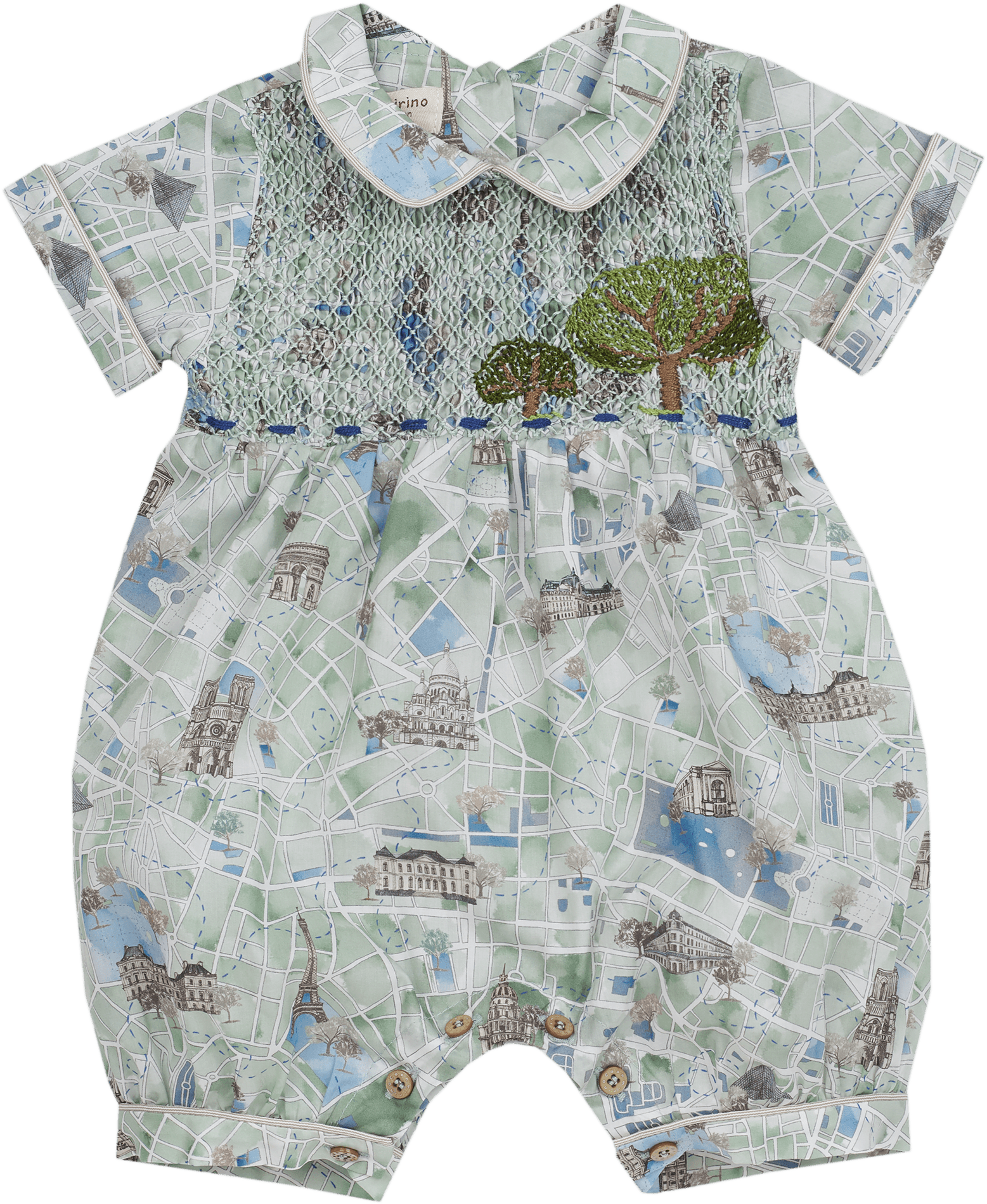 Baby Boy - Gustave 100% Cotton Hand Embroidered Smocked Romper