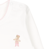 Baby Girl - Ica Bodysuit in 100% Pima Cotton with Hand-Embroidered Bear