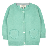 Baby Girl - Sweetheart Cashmere Cardigan with Heart Pockets in 100% Mongolian Cashmere