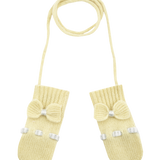Baby Girl - 100% Cashmere Mittens With Contrasting In And Out Detail And Bow