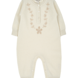 Baby Girl - Laurel 100% Cashmere Romper with Contrasting Floral Embroidery