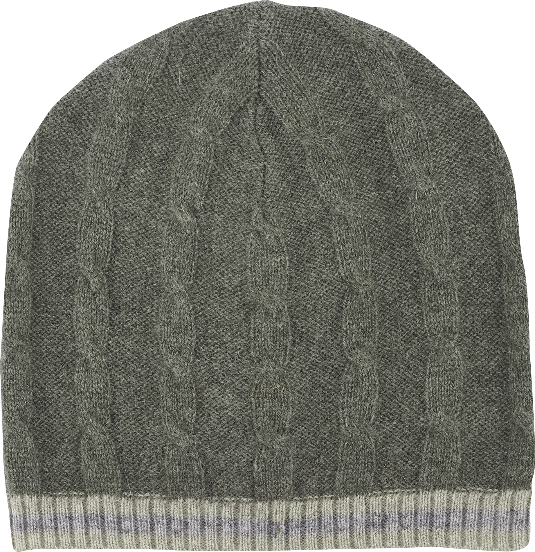 Baby Cashmere Cable Knit Hat With One Stripe Contrasting Border