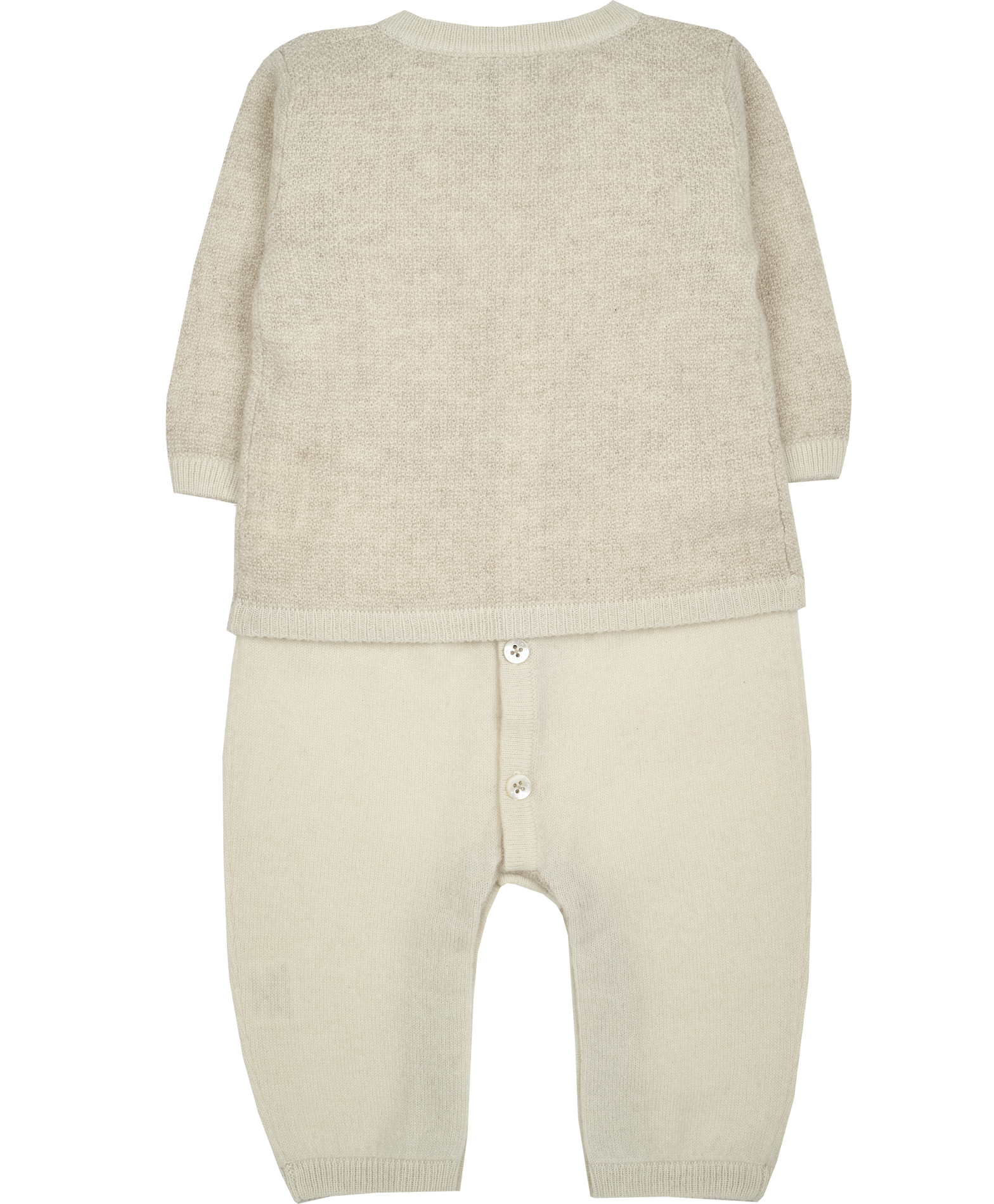 Baby Boy - 100% Cashmere Cardigan And Romper With Moss Tweed Stitch Detail Set