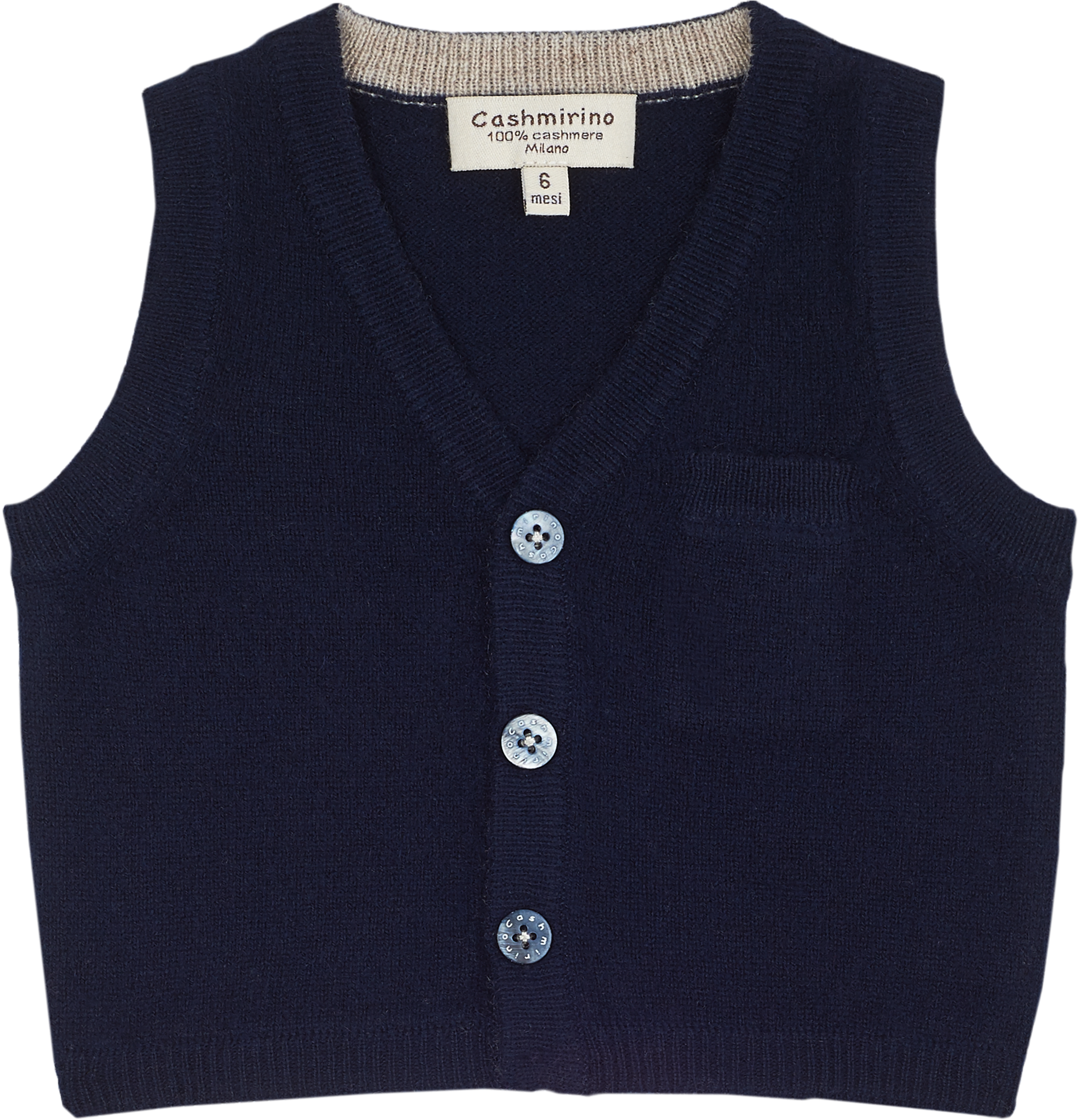 Baby Boy - Benjamin 100% Cashmere V-Neck Sleeveless Cardigan With Pocket