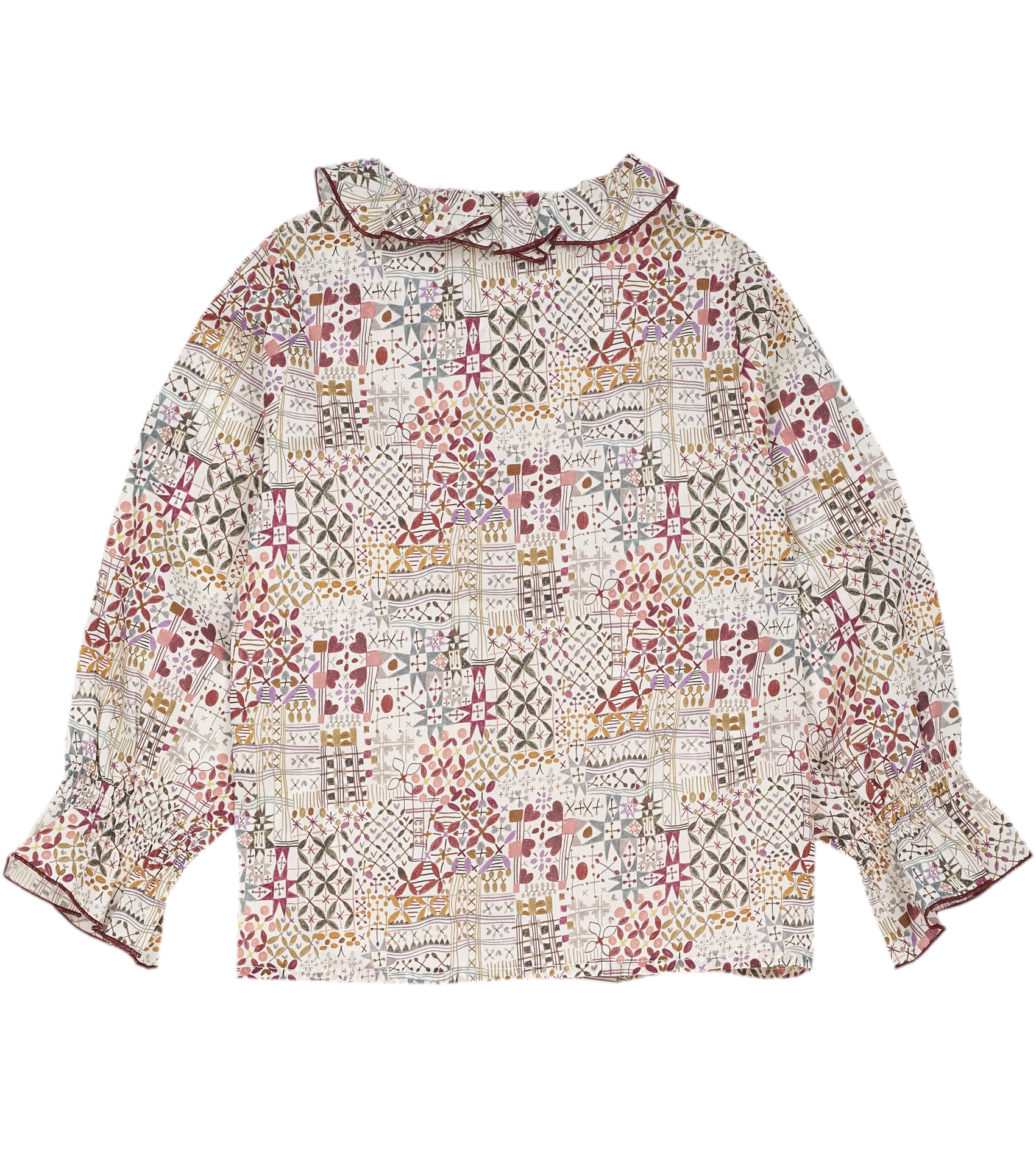 Girl - Callie 100% Cotton Blouse With Pleats and Ruffle Collar
