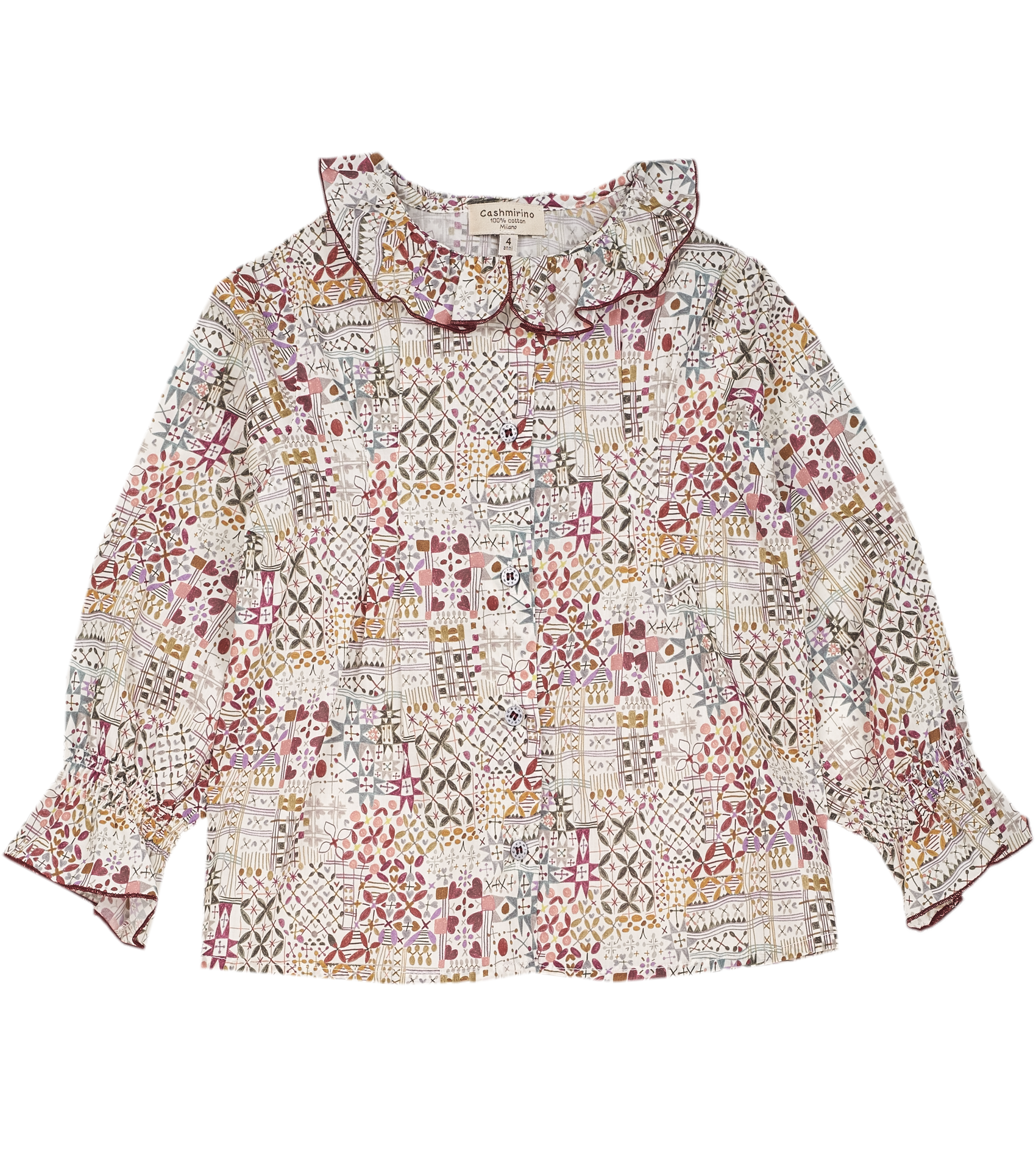 Girl - Callie 100% Cotton Blouse With Pleats and Ruffle Collar