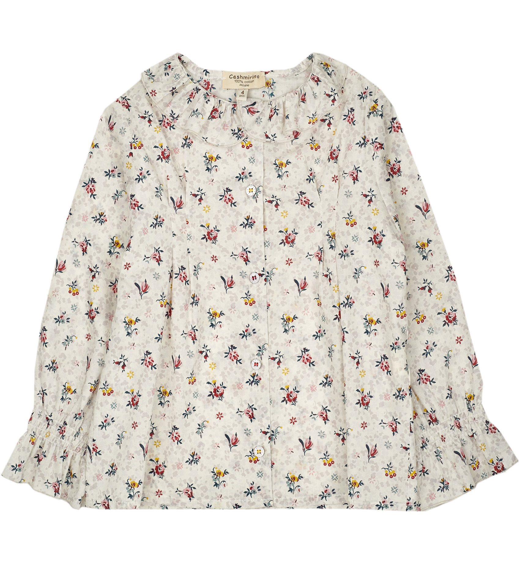 Girl - Callie 100% Cotton Blouse With Pleats and Ruffle Collar