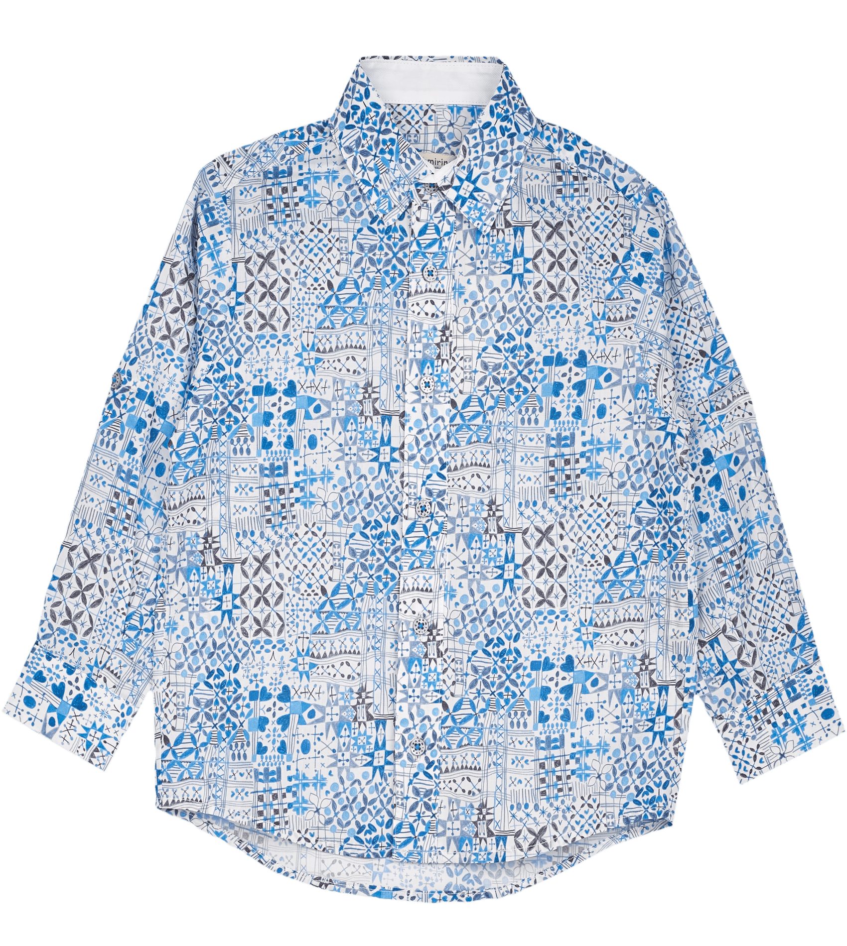 Boy - Oliver 100% Cotton Classic Shirt with Geometrical Pattern