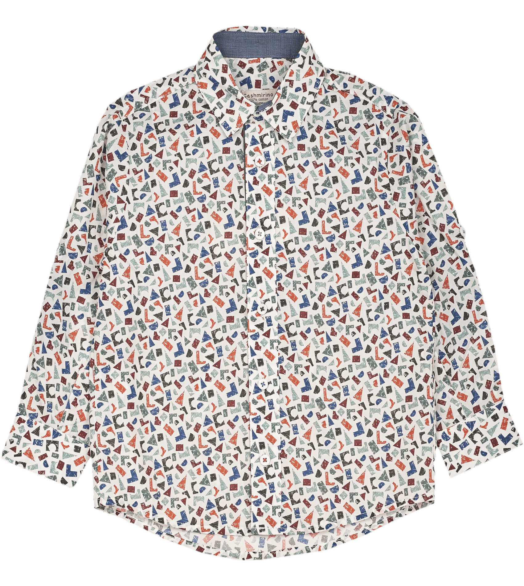Boy - Oliver 100% Cotton Classic Shirt with Geometrical Pattern