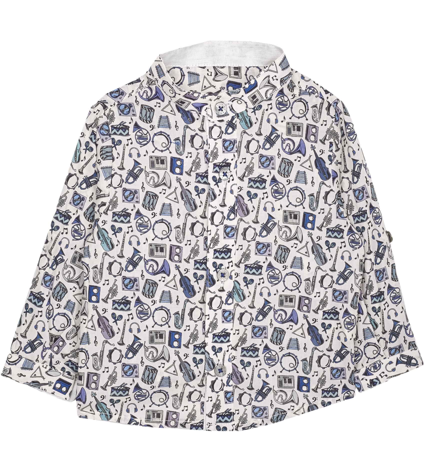Baby Boy - Mika 100% Cotton Grandad Collar Shirt With Internal Contrast