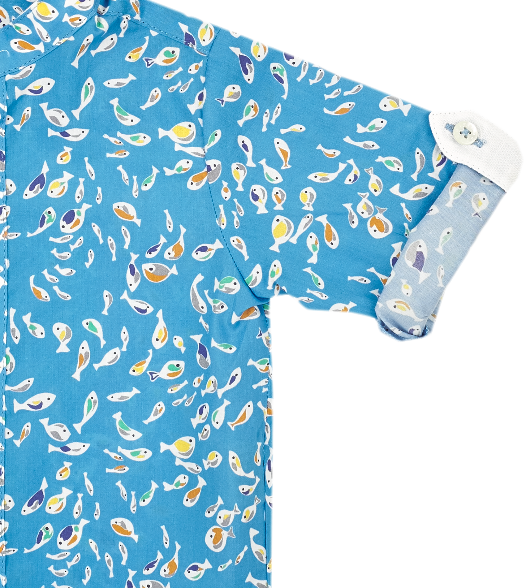 Baby Boy - Mika 100% Cotton Grandad Collar Shirt With Internal Contrast