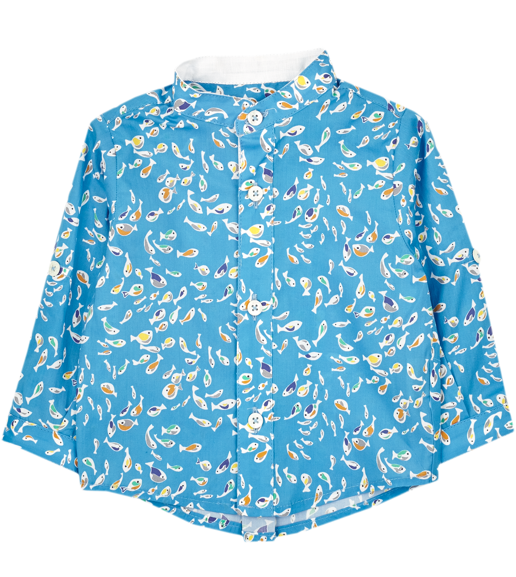 Baby Boy - Mika 100% Cotton Grandad Collar Shirt With Internal Contrast