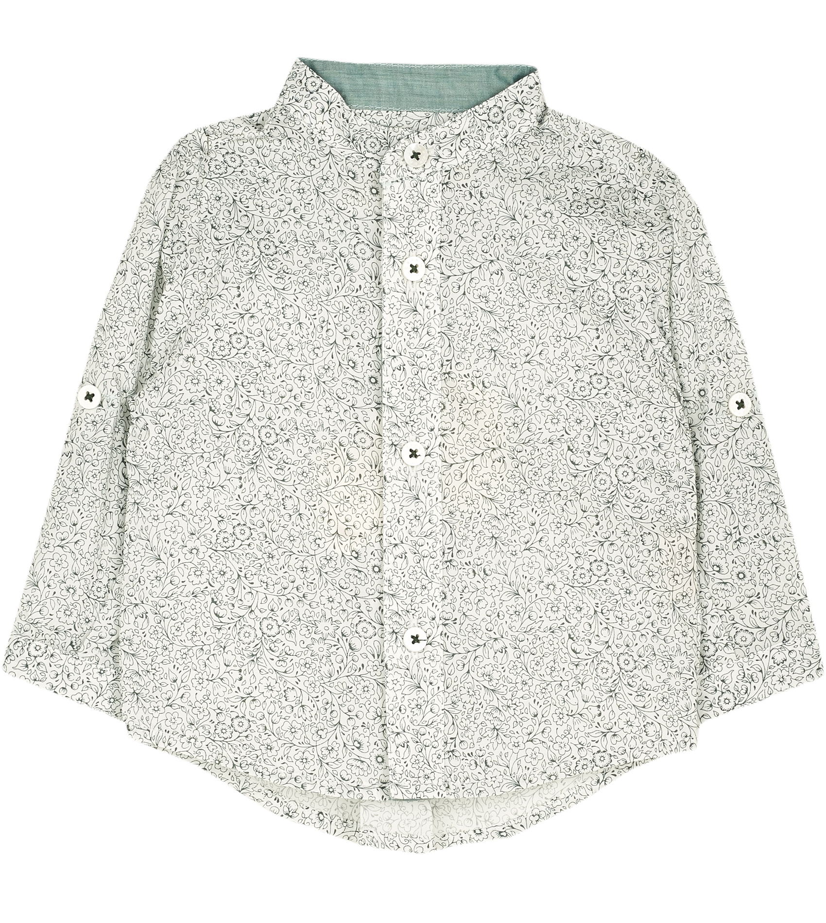 Baby Boy - Mika 100% Cotton Grandad Collar Shirt With Internal Contrast