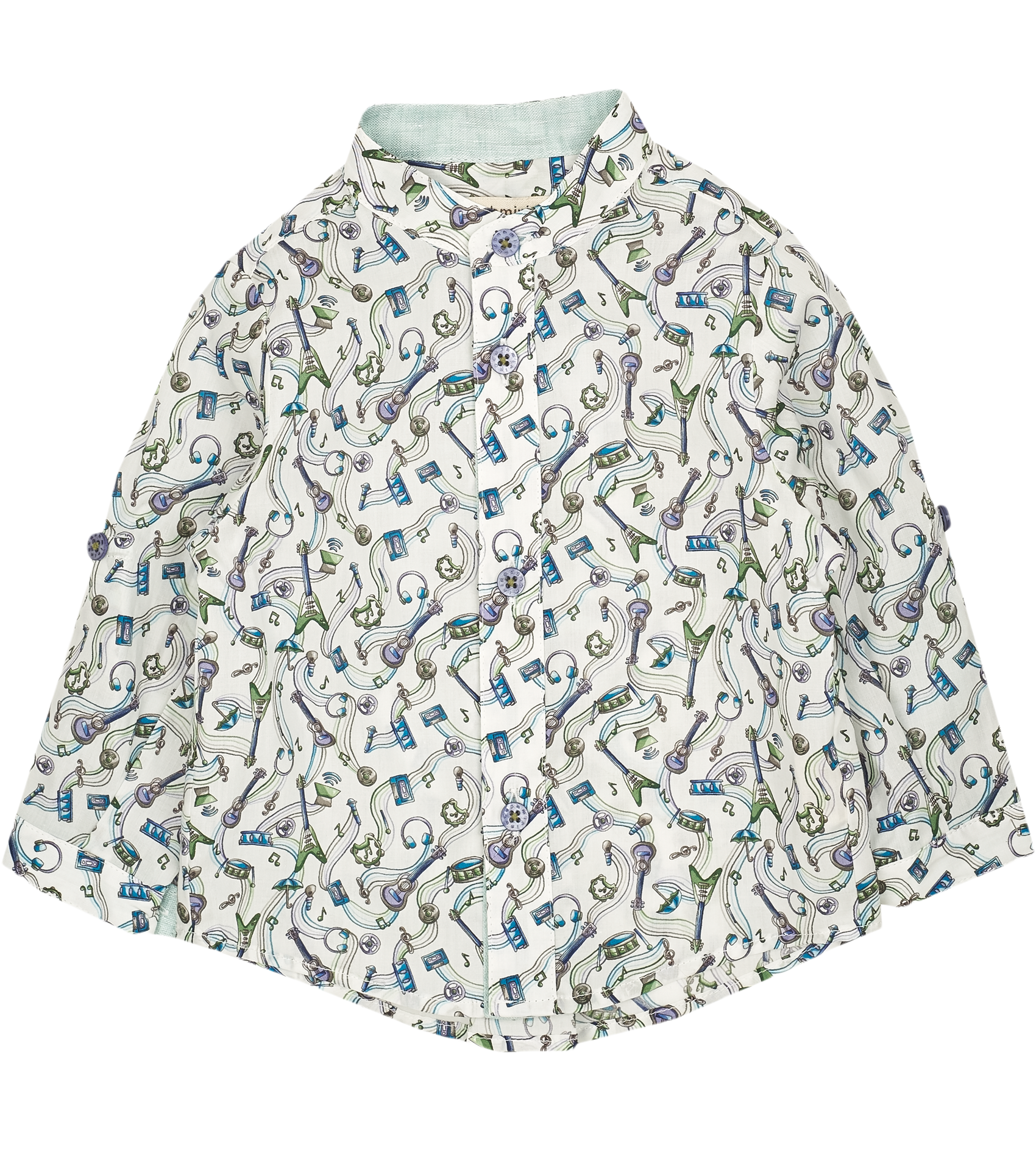 Baby Boy - Mika 100% Cotton Grandad Collar Shirt With Internal Contrast