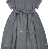 Girl - Hand Embroidered 100% Wool Midi Dress with Peter Pan Collar and Floral Detail