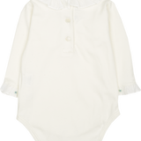 Baby Girl - Margherita Long-Sleeved Cotton Bodysuit with Ruffle Trim and Hand Embroidery