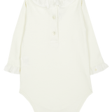 Baby Girl - Margherita Long-Sleeved Cotton Bodysuit with Ruffle Trim and Hand Embroidery