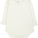 Baby Girl - Margherita Long-Sleeved Cotton Bodysuit with Ruffle Trim and Hand Embroidery
