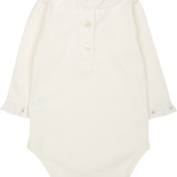 Baby Girl - Margherita Long-Sleeved Cotton Bodysuit with Ruffle Trim and Hand Embroidery