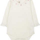 Baby Girl - Margherita Long-Sleeved Cotton Bodysuit with Ruffle Trim and Hand Embroidery