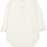 Baby Girl - Margherita Long-Sleeved Cotton Bodysuit with Ruffle Trim and Hand Embroidery