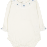 Baby Girl - Margherita Long-Sleeved Cotton Bodysuit with Ruffle Trim and Hand Embroidery