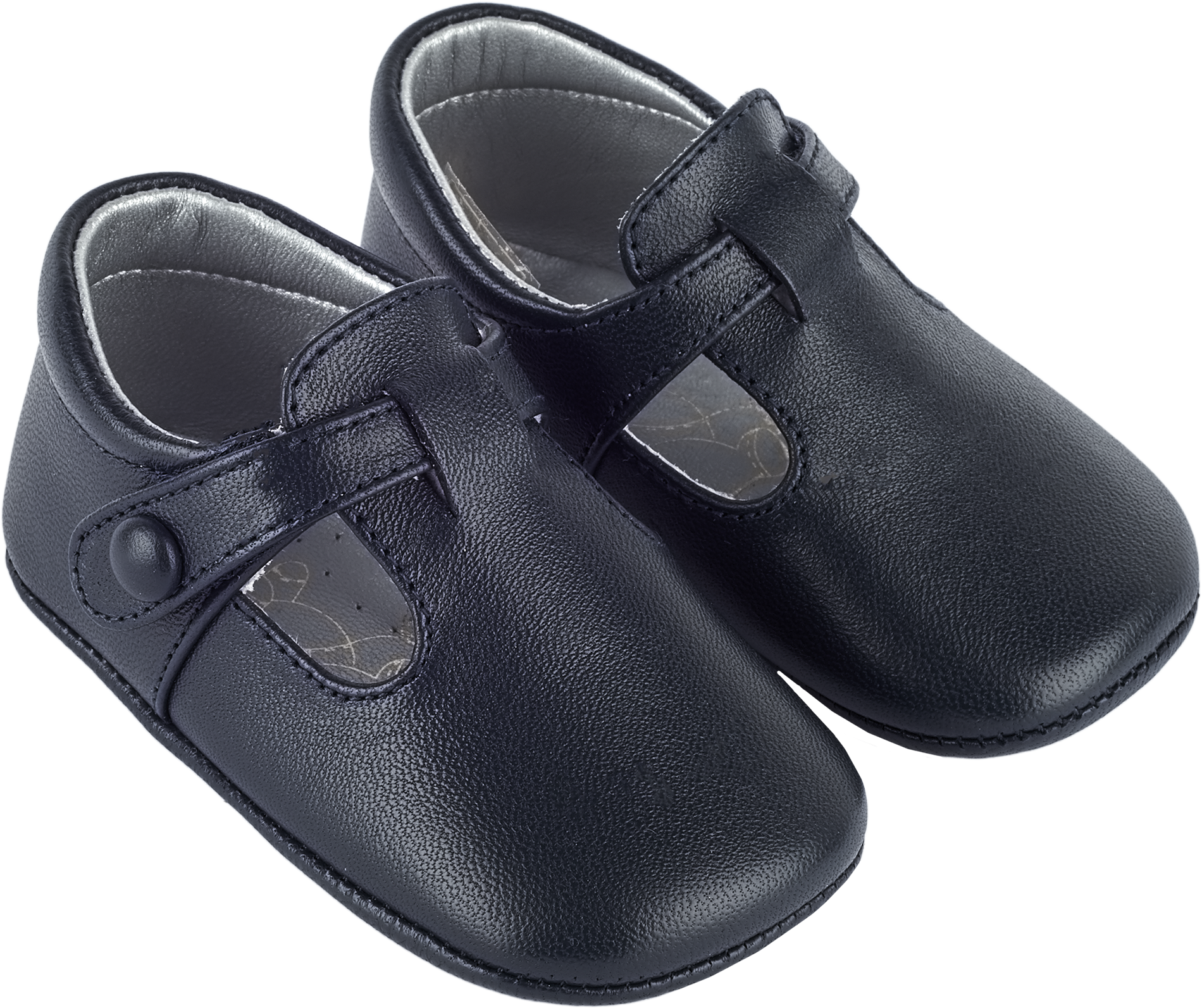 Baby Boy - 100% Leather Crawling Shoes With Cut Outs And Button Detail