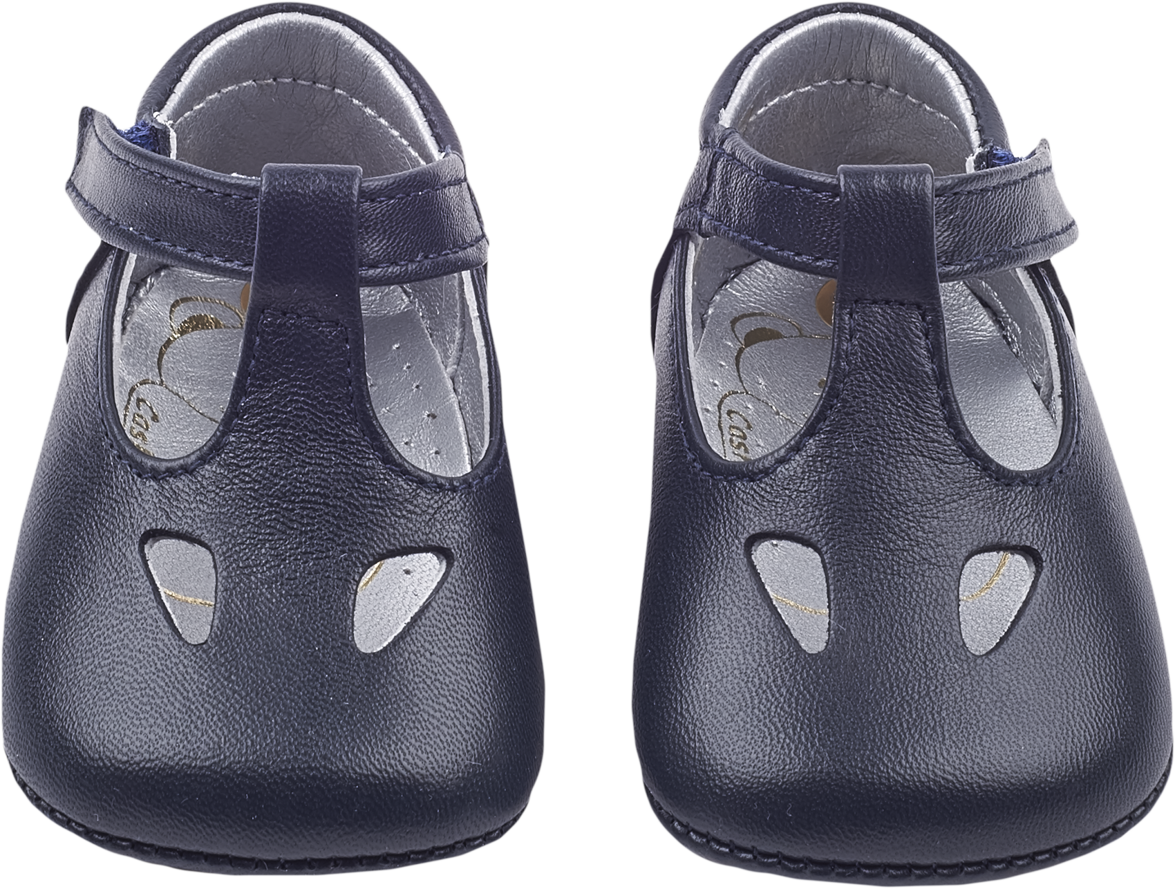 Baby Boy - 100% Leather T-Bar Crawling Shoes With Cut Out Inserts