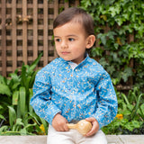 Baby Boy - Mika 100% Cotton Grandad Collar Shirt With Internal Contrast