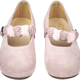 Lana Girl – Suede Ballerinas with Floral Pom-Pom Straps