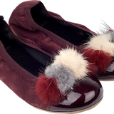 Mabel Girl – Suede Ballerinas with Multi-Coloured Pom-Poms